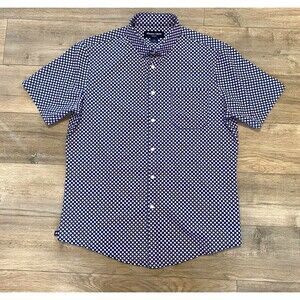 Mizzen+Main Leeward Mens Large Trim Fit Blue Short Sleeve Dot Geometric Shirt
